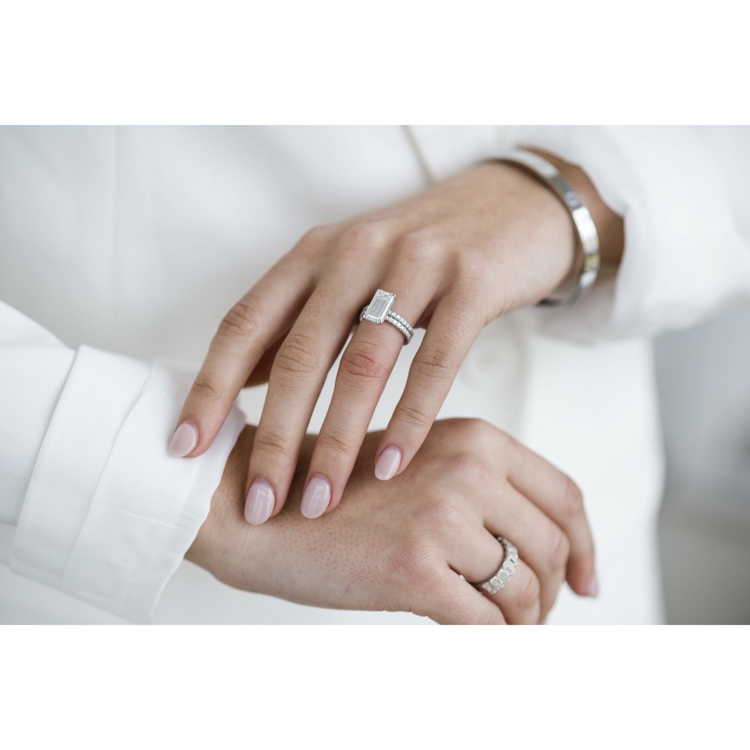 4.0 CT Emerald Hidden Halo & Pave Moissanite Engagement Ring 6