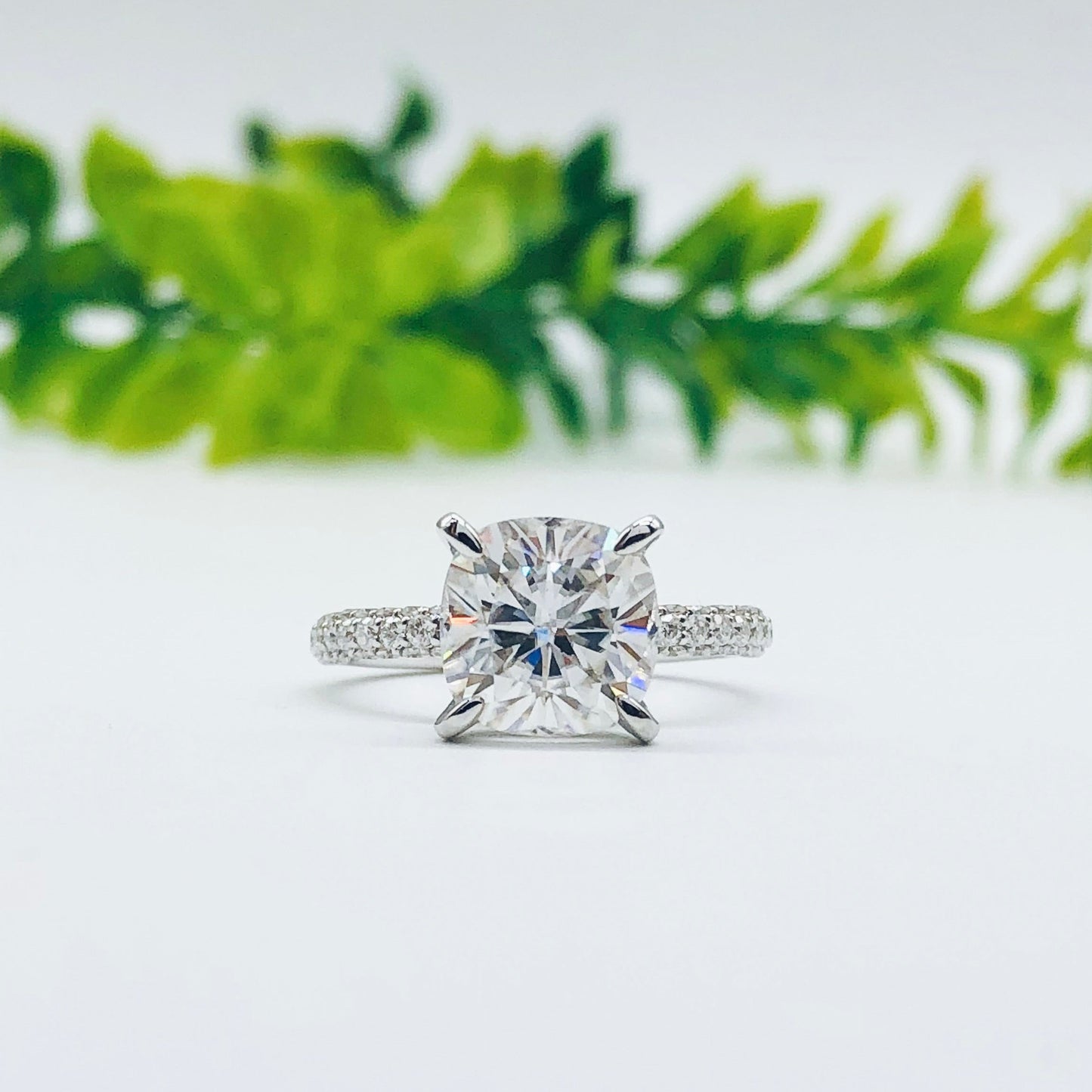 1.7 CT Cushion Hidden Halo Pave Moissanite Engagement Ring 1