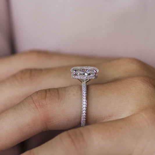 3.40 CT Oval Cut Hidden Halo & Pave Engagement Ring 2