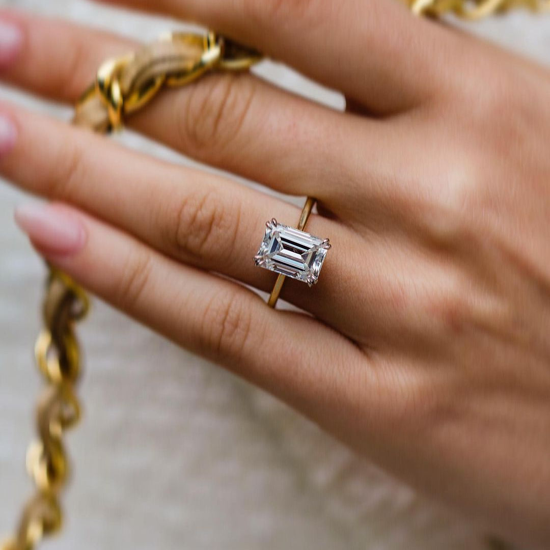 4.60 CT Emerald Cut Hidden Halo Moissanite Engagement Ring 2