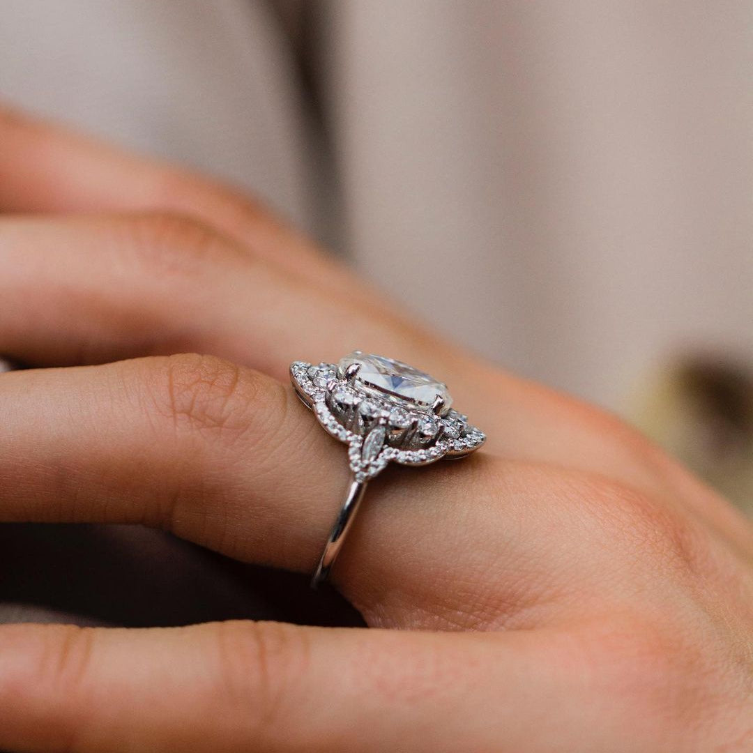 4.10 CT Oval Halo Art Deco Moissanite Engagement Ring 2