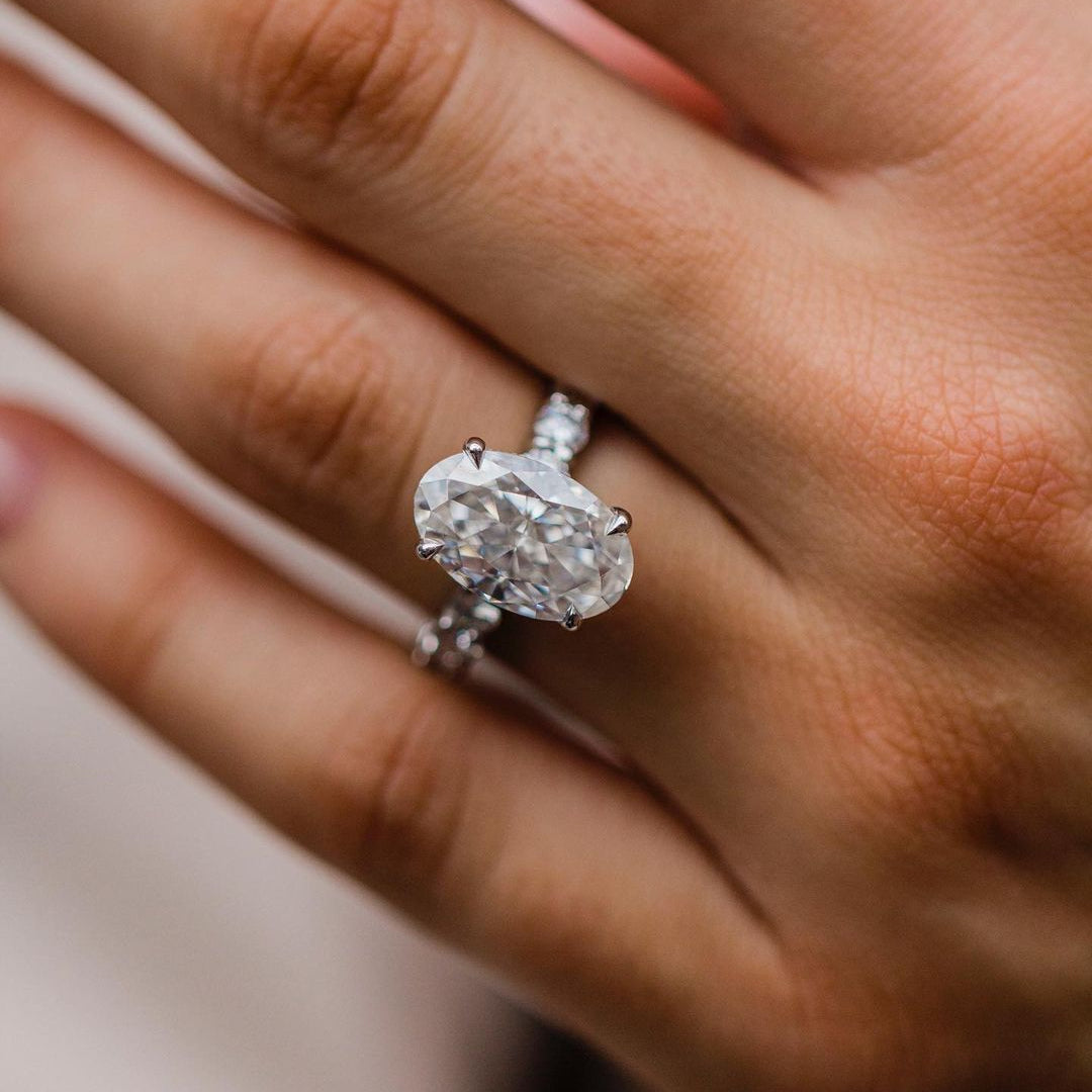 5.10 CT Oval Cut Hidden Halo Moissanite Engagement Ring 1