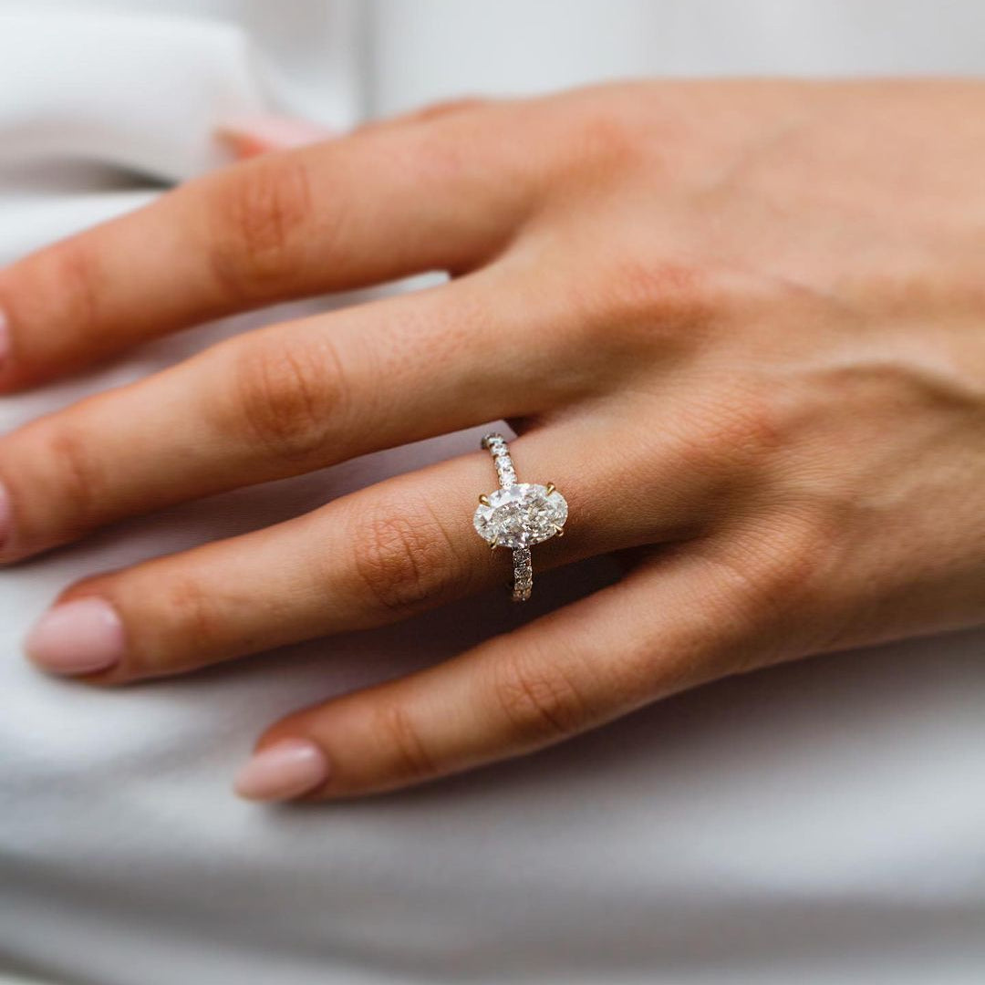 3.50 CT Oval Hidden Halo & Pave Moissanite Engagement Ring 2