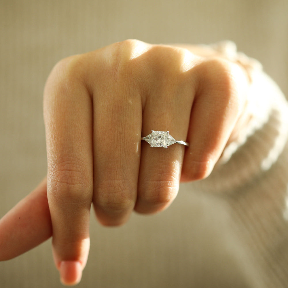 1.18 CT Princess 3 Stones Moissanite Engagement Ring