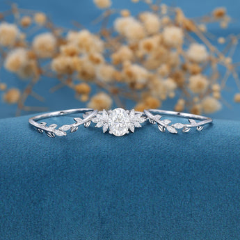 1.33 CT Oval Shaped Moissanite Cluster Bridal Set 4