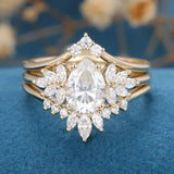 1.0 CT Pear Shaped Moissanite Cluster Bridal Set 1