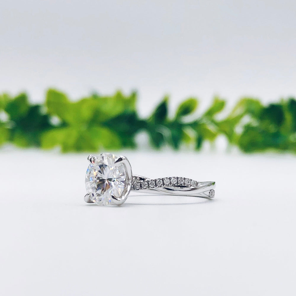 1.85 CT Round Cut Solitaire Twisted Pave Moissanite Engagement Ring 2