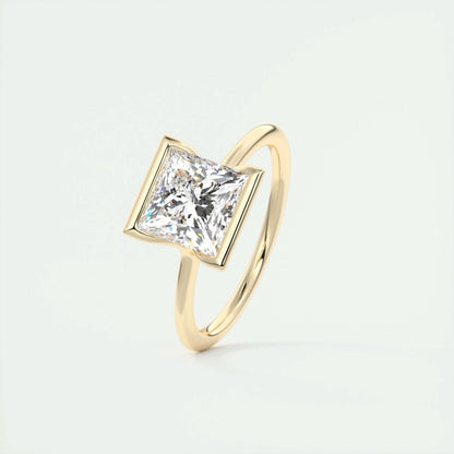 2.08 CT Princess Solitaire Half Bezel Moissanite Engagement Ring 9