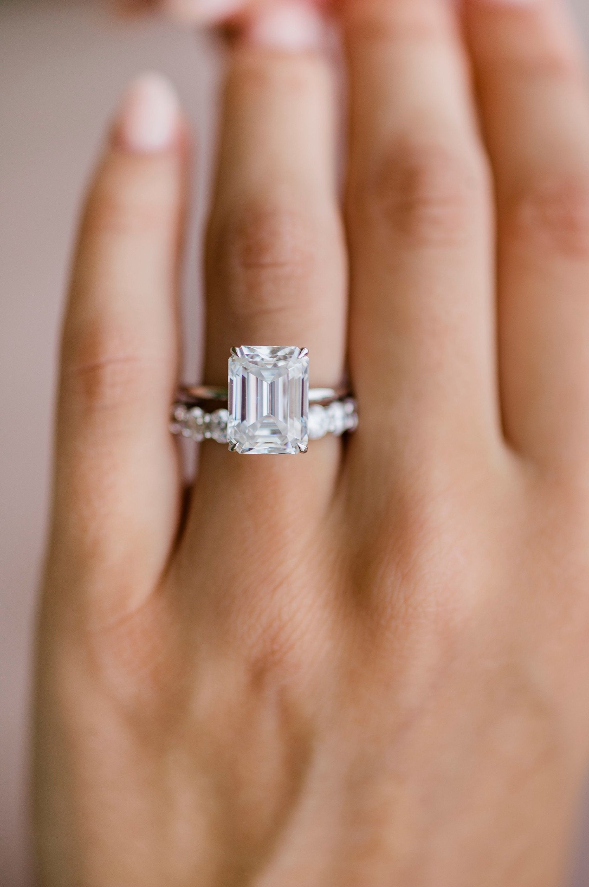 5.50 CT Emerald Hidden Halo Moissanite Engagement Ring 9