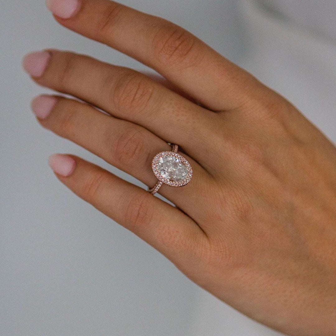 4.0 CT Oval Halo & Pave Moissanite Engagement Ring 1