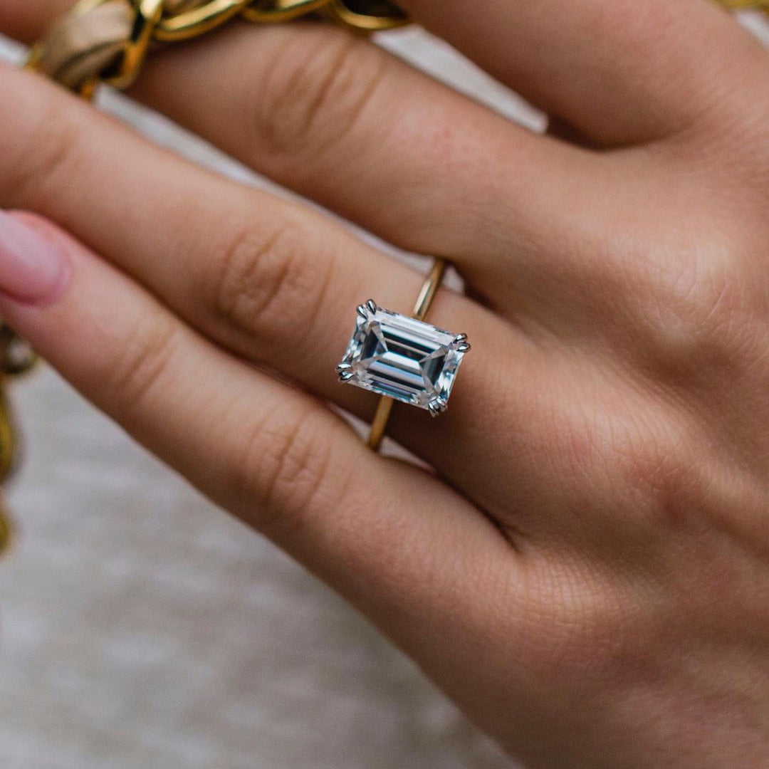 4.60 CT Emerald Cut Hidden Halo Moissanite Engagement Ring 1