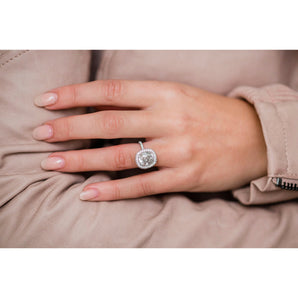 3.60 CT Cushion Halo & Pave Moissanite Engagement Ring 1