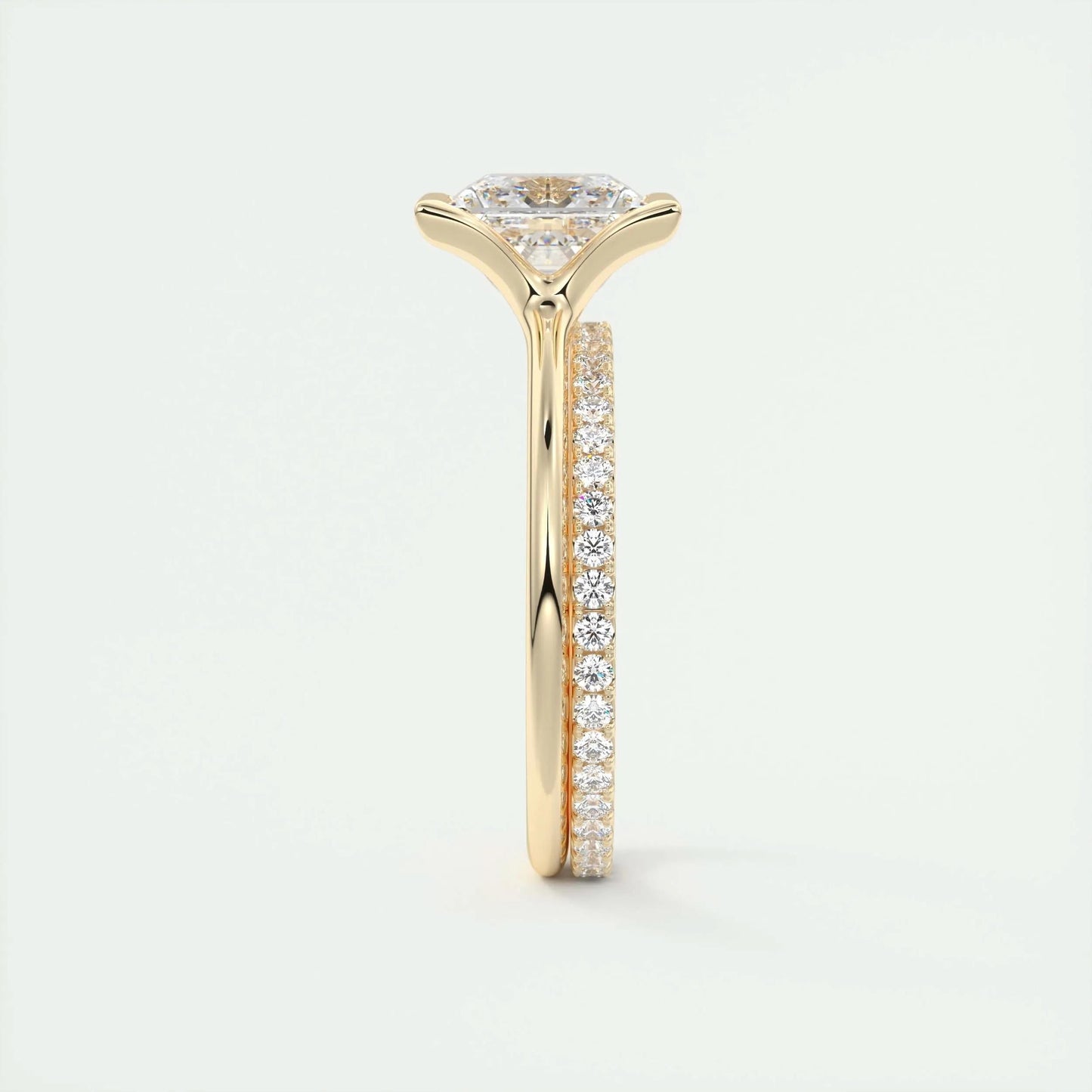 2.08 CT Princess Solitaire Half Bezel Moissanite Engagement Ring 10