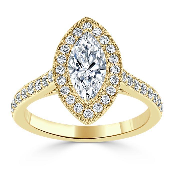 
                  
                    1.0 CT Marquise Cut Halo Moissanite Engagement Ring With Pave Setting 5
                  
                