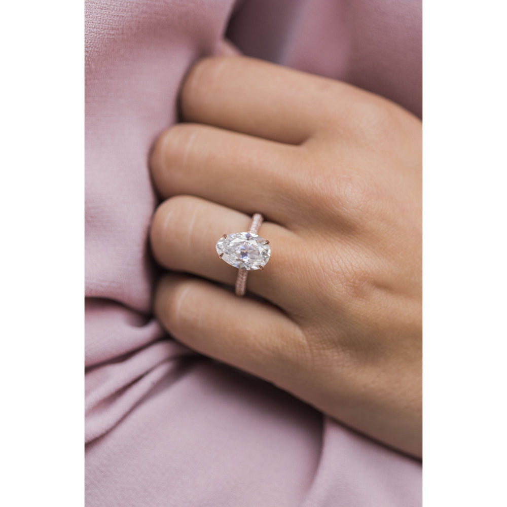 3.20 CT Pear Solitaire Hidden Halo & Pave Moissanite Engagement Ring 1