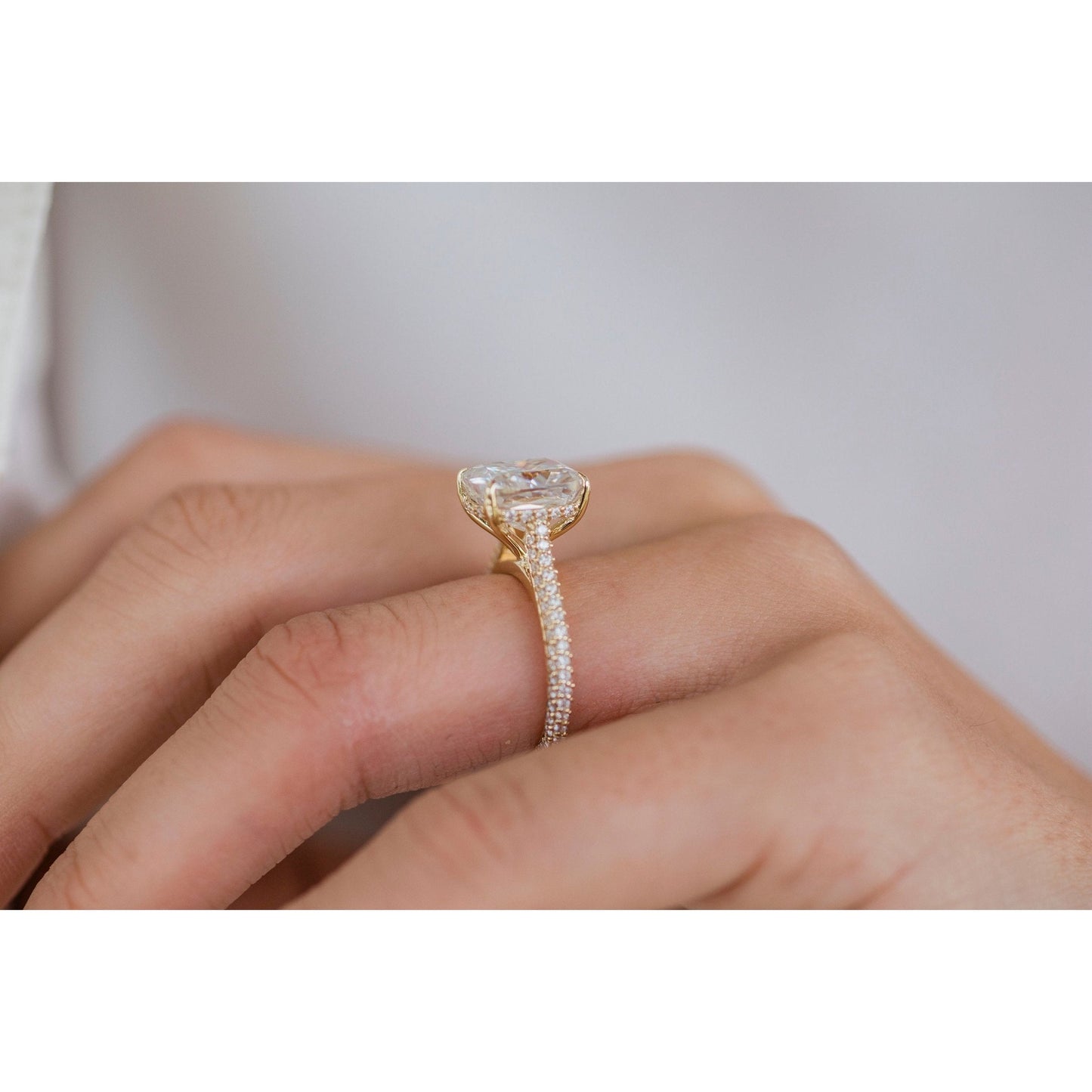3.20 CT Elongated Cushion Hidden Halo Moissanite Engagement Ring 4
