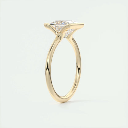 2.08 CT Princess Solitaire Half Bezel Moissanite Engagement Ring 11