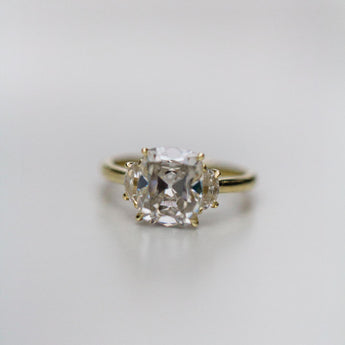 3.50 CT Old Mine Cushion Three Stone Moissanite Engagement Ring 3