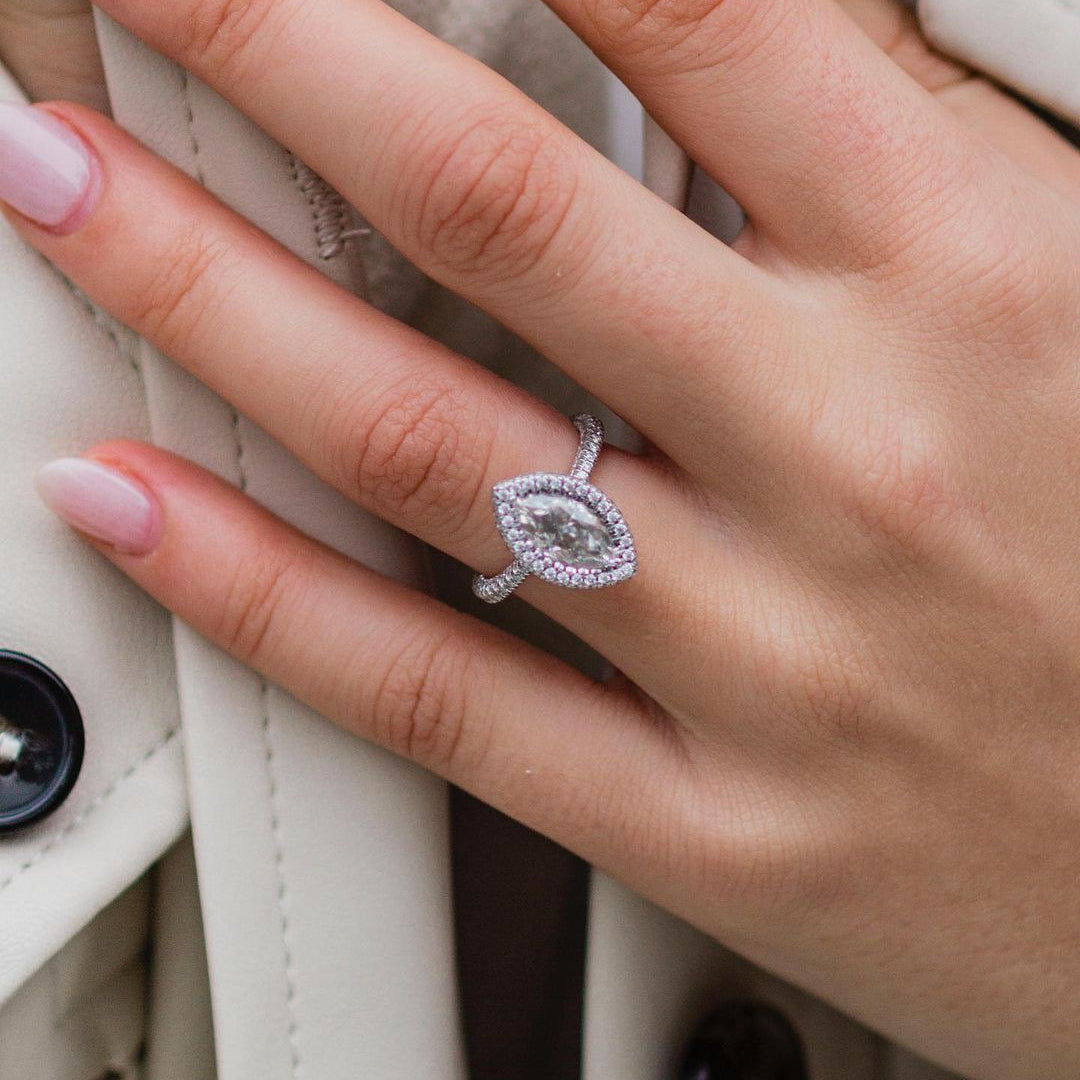 2.0 CT Marquise Halo Moissanite Engagement Ring 1