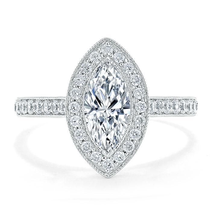 1.0 CT Marquise Cut Halo Moissanite Engagement Ring With Pave Setting 1