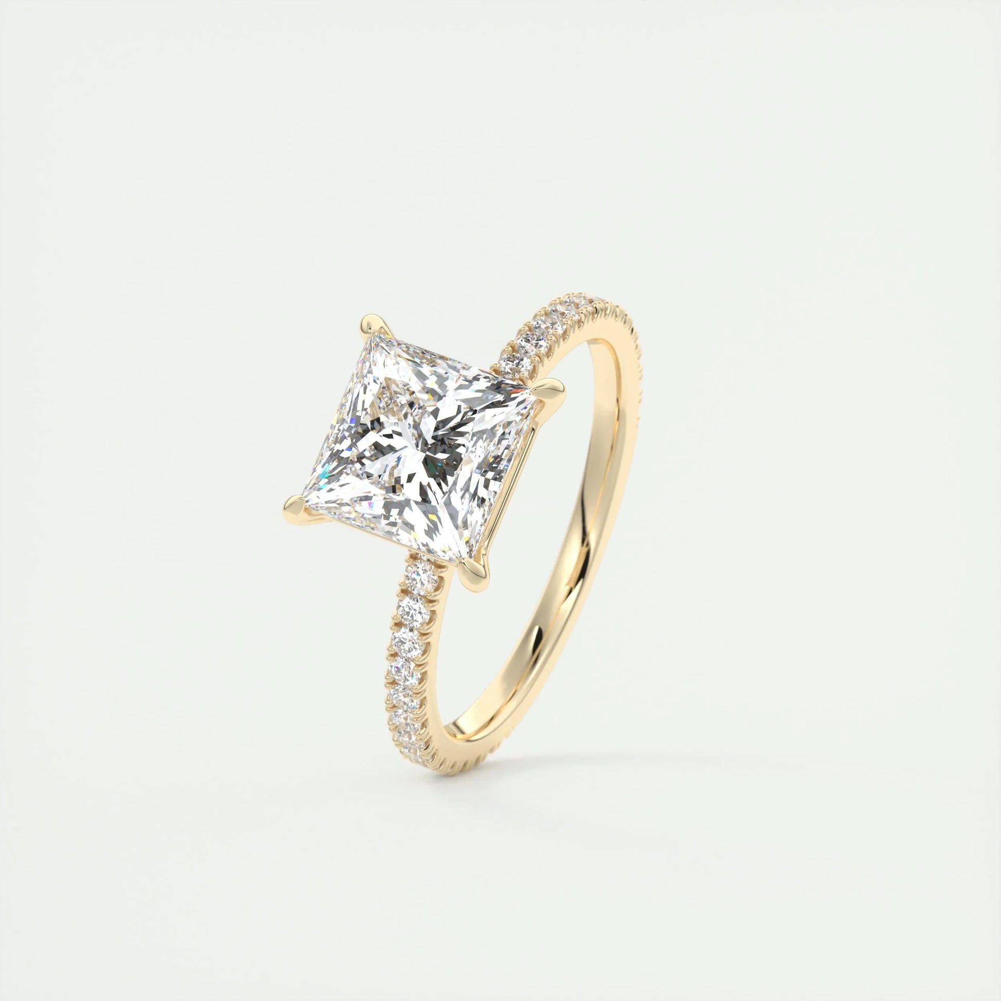 2.08 CT Princess Cut Pave Moissanite Engagement Ring 11