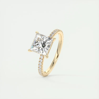 2.08 CT Princess Cut Pave Moissanite Engagement Ring 11