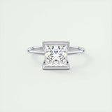 2.08 CT Princess Solitaire Half Bezel Moissanite Engagement Ring 1