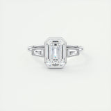 2.30 CT Emerald Cut Bezel 3 Stone Moissanite Engagement Ring 1