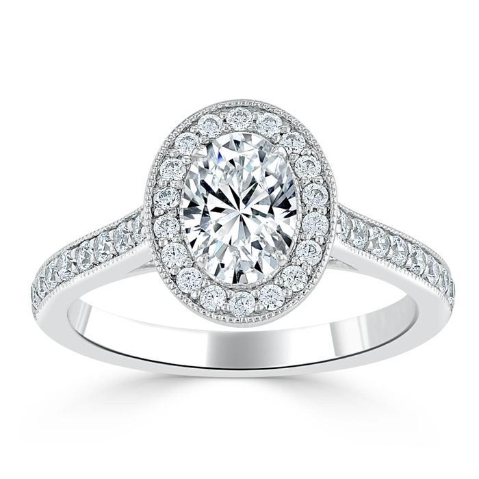 1.0 CT Oval Cut Halo Pave Moissanite Engagement Ring 2