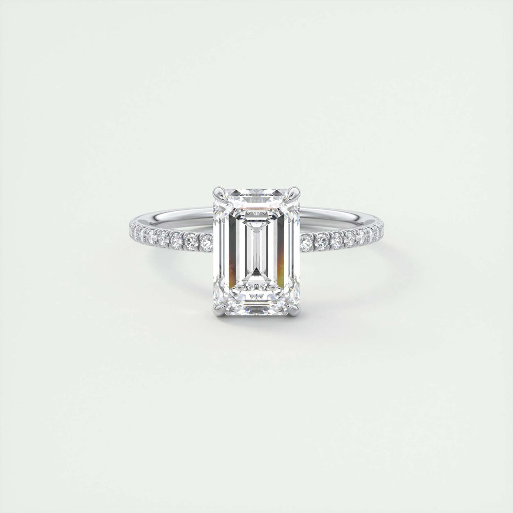 1.91 CT Emerald Cut Solitaire Pave Moissanite Engagement Ring