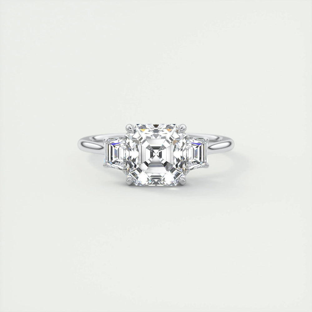 2.03 CT Asscher Cut Three Stone Moissanite Engagement Ring 1