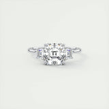 2.03 CT Asscher Cut Three Stone Moissanite Engagement Ring 1