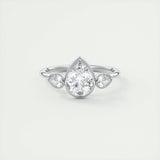 1.33 CT Pear Bezel 3 Stone Moissanite Engagement Ring 1