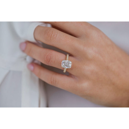 3.20 CT Elongated Cushion Hidden Halo Moissanite Engagement Ring 2