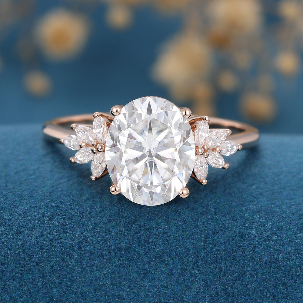 
                  
                    3.74 CT Oval Shaped Moissanite Cluster Engagement Ring
                  
                