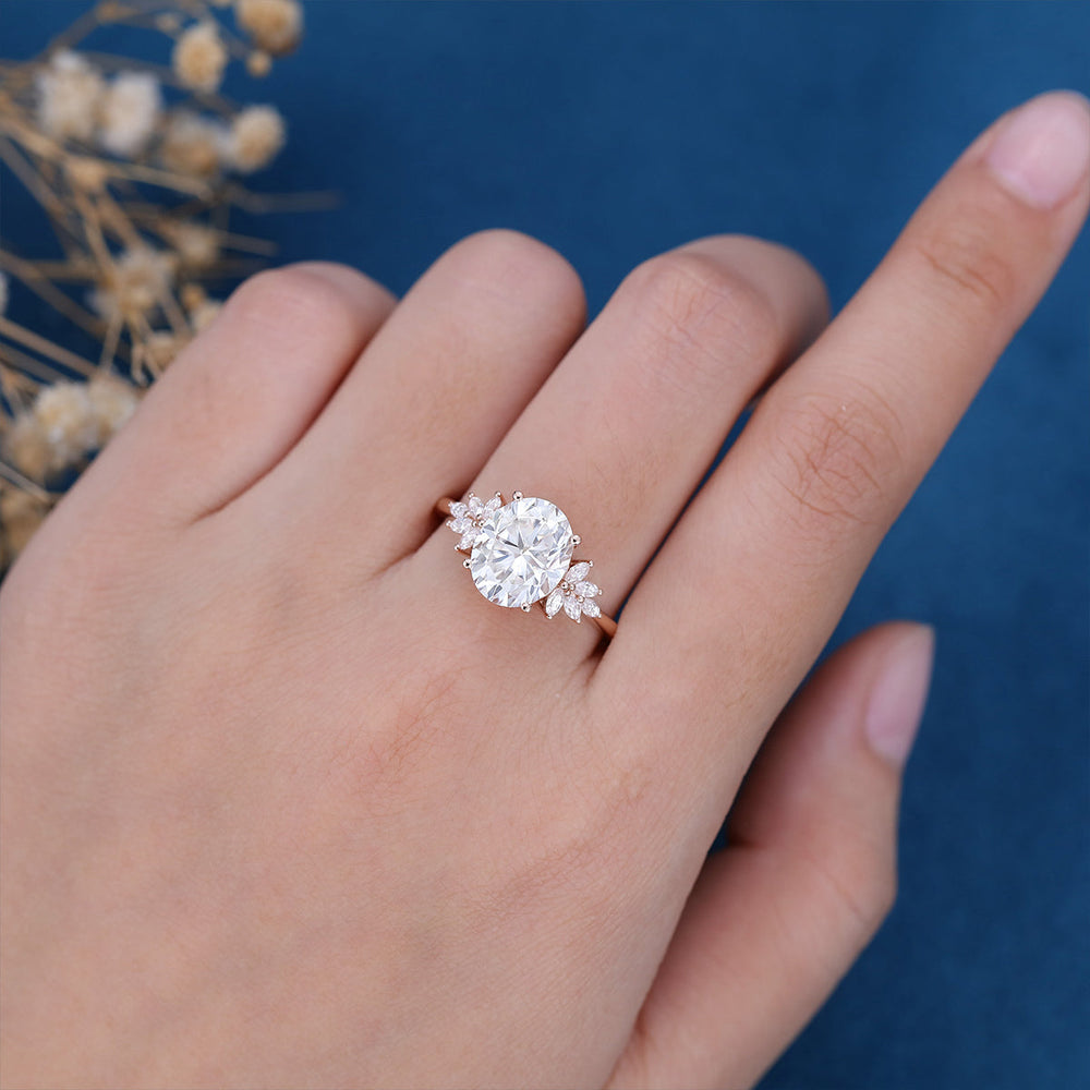 
                  
                    3.74 CT Oval Shaped Moissanite Cluster Engagement Ring
                  
                