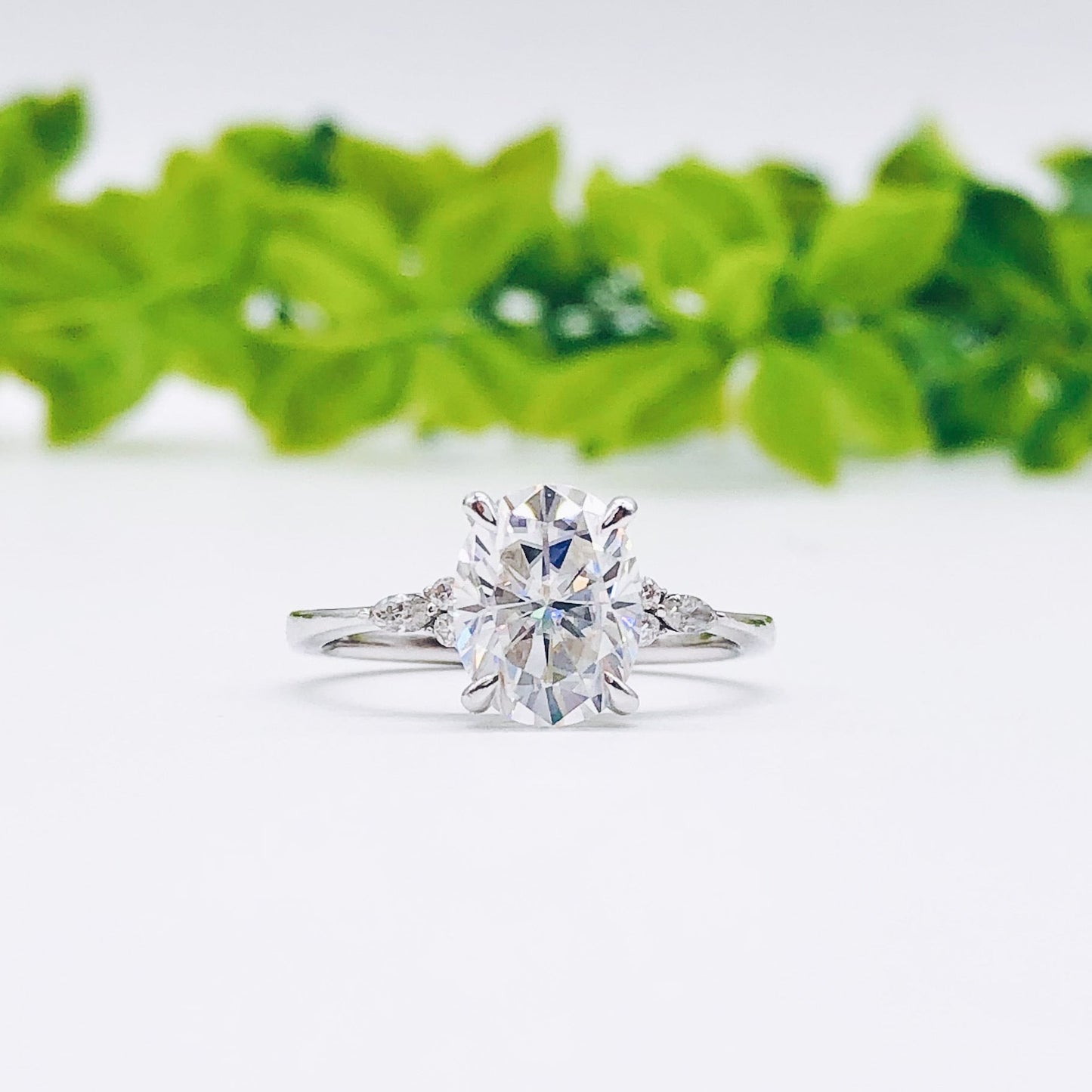 1.91 CT Oval Cut Cluster Moissanite Engagement Ring 2