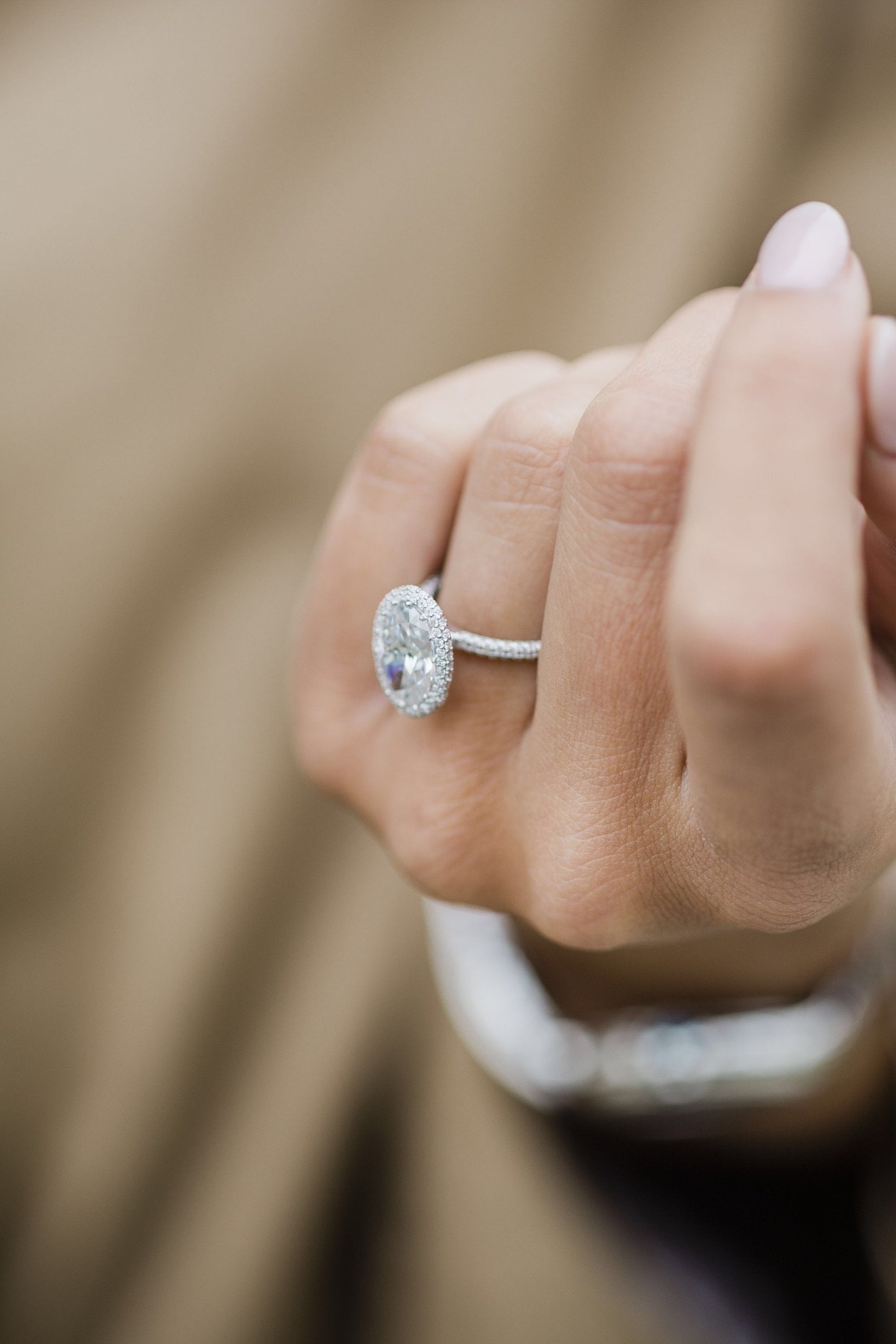 3.85 CT Oval Halo & Pave Moissanite Engagement Ring 3