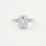 2.03 CT Emerald Cut Bezel Solitaire Moissanite Engagement Ring 1