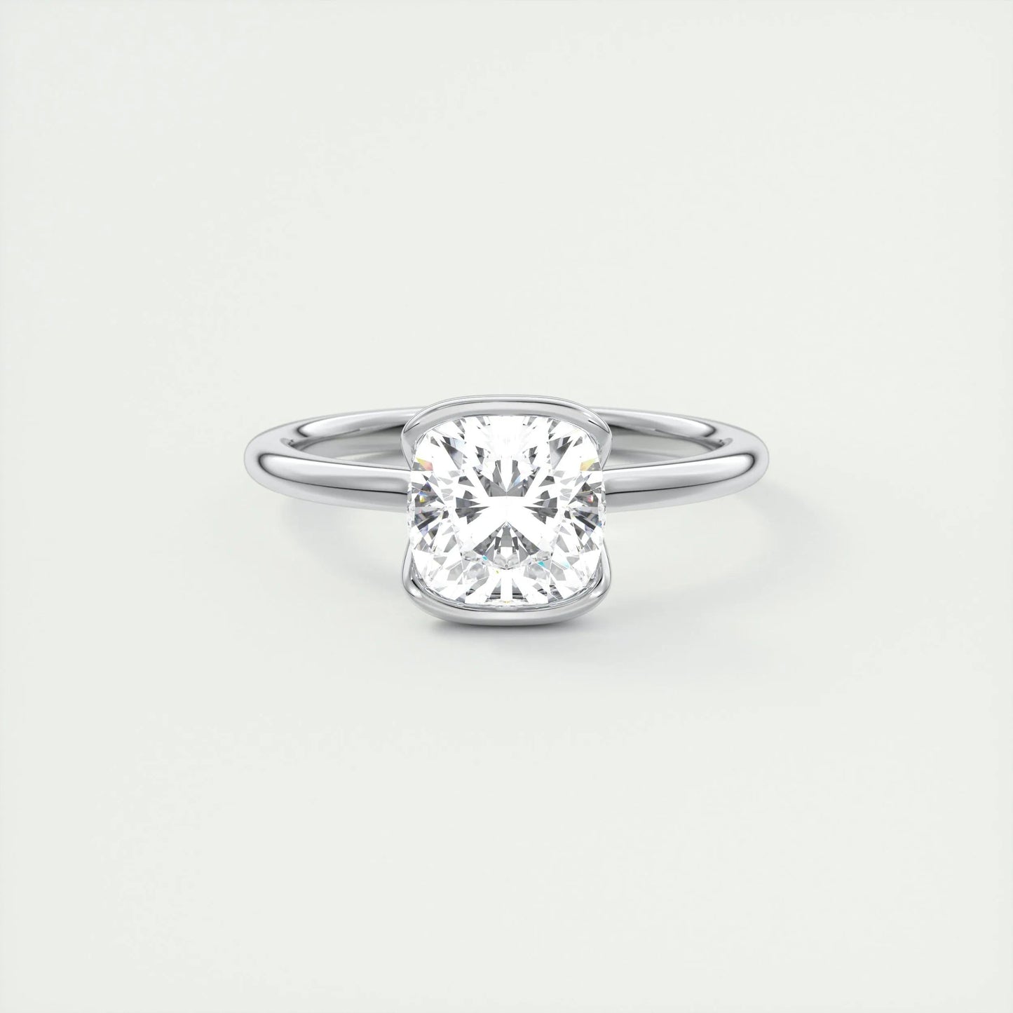 2.15 CT Cushion Half Bezel Solitaire Moissanite Engagement Ring 1