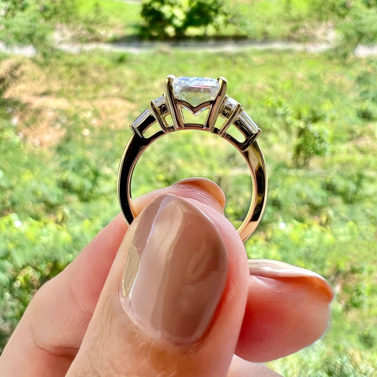 
                  
                    5.75 CT Emerald Cut 3 Stone Moissanite Engagement Ring 8
                  
                