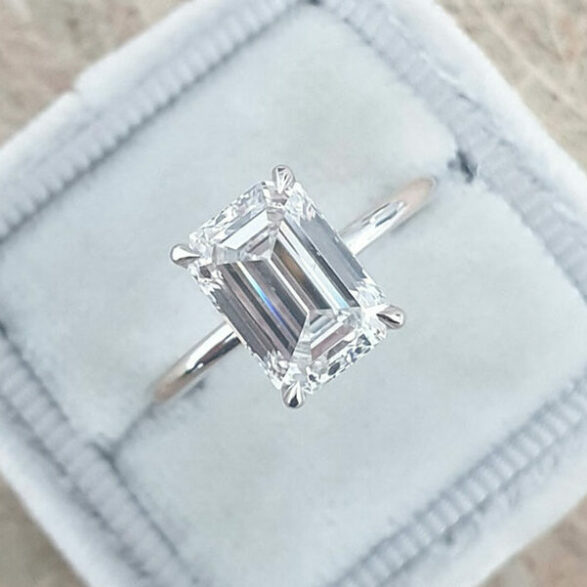 3.17  CT Emerald Cut Solitaire Style Moissanite Engagement Ring 2