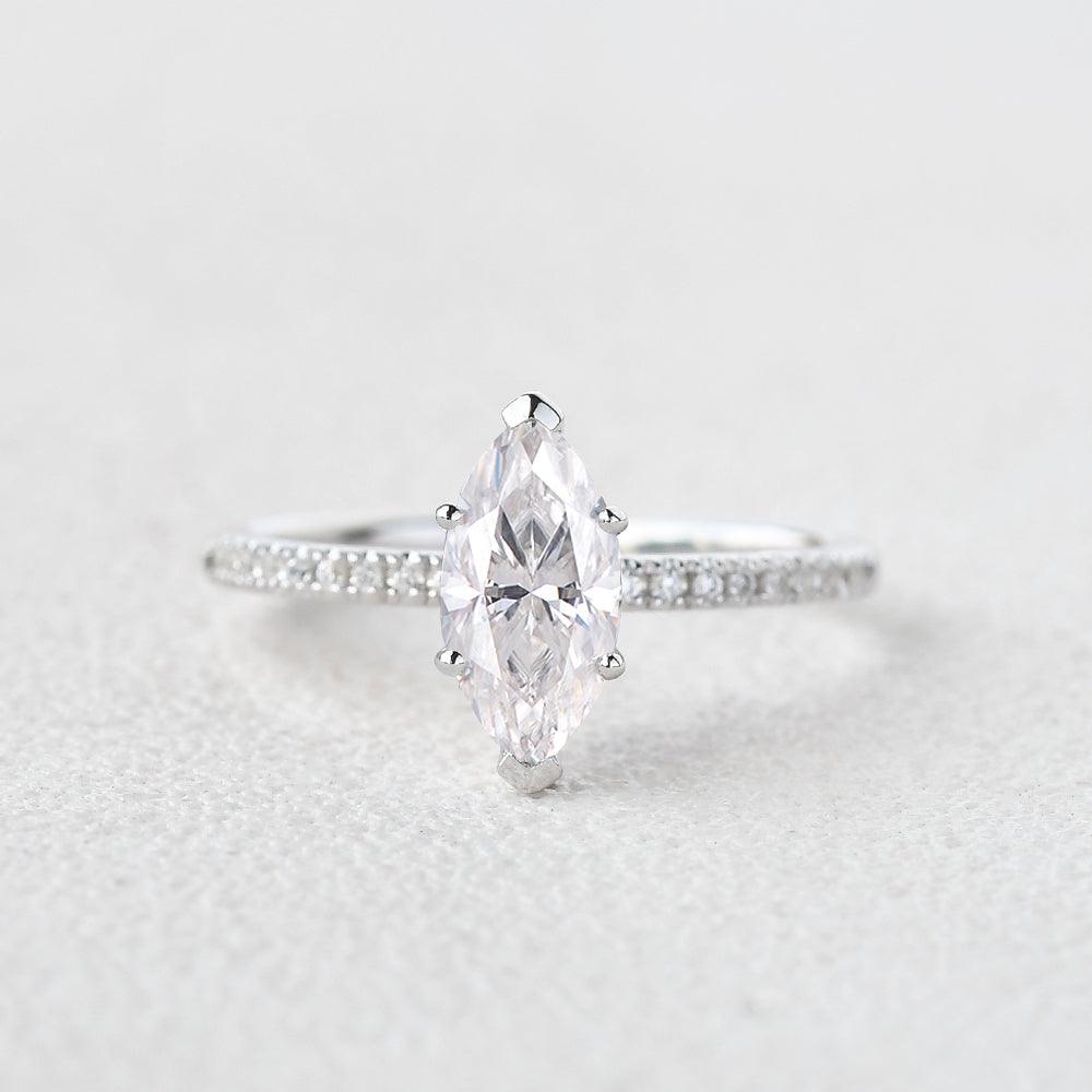1.0 CT Marquise Cut Solitaire Pave Moissanite Engagement Ring 1