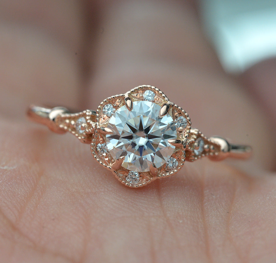 0.55 CT Round Shaped Vintage Moissanite Engagement Ring 2