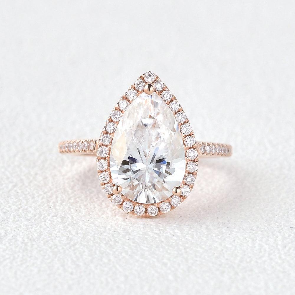 3.1 CT Pear Cut Halo Pave Moissanite Engagement Ring 1