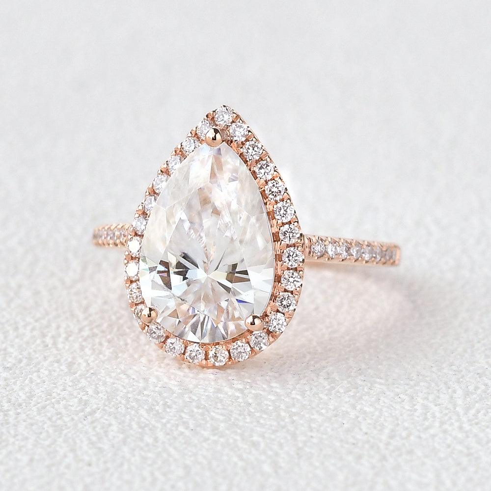 3.1 CT Pear Cut Halo Pave Moissanite Engagement Ring 2