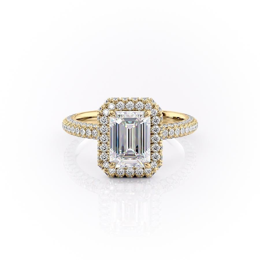 
                  
                    1.91 CT Emerald Cut Halo Triple Pave Setting Moissanite Engagement Ring 11
                  
                