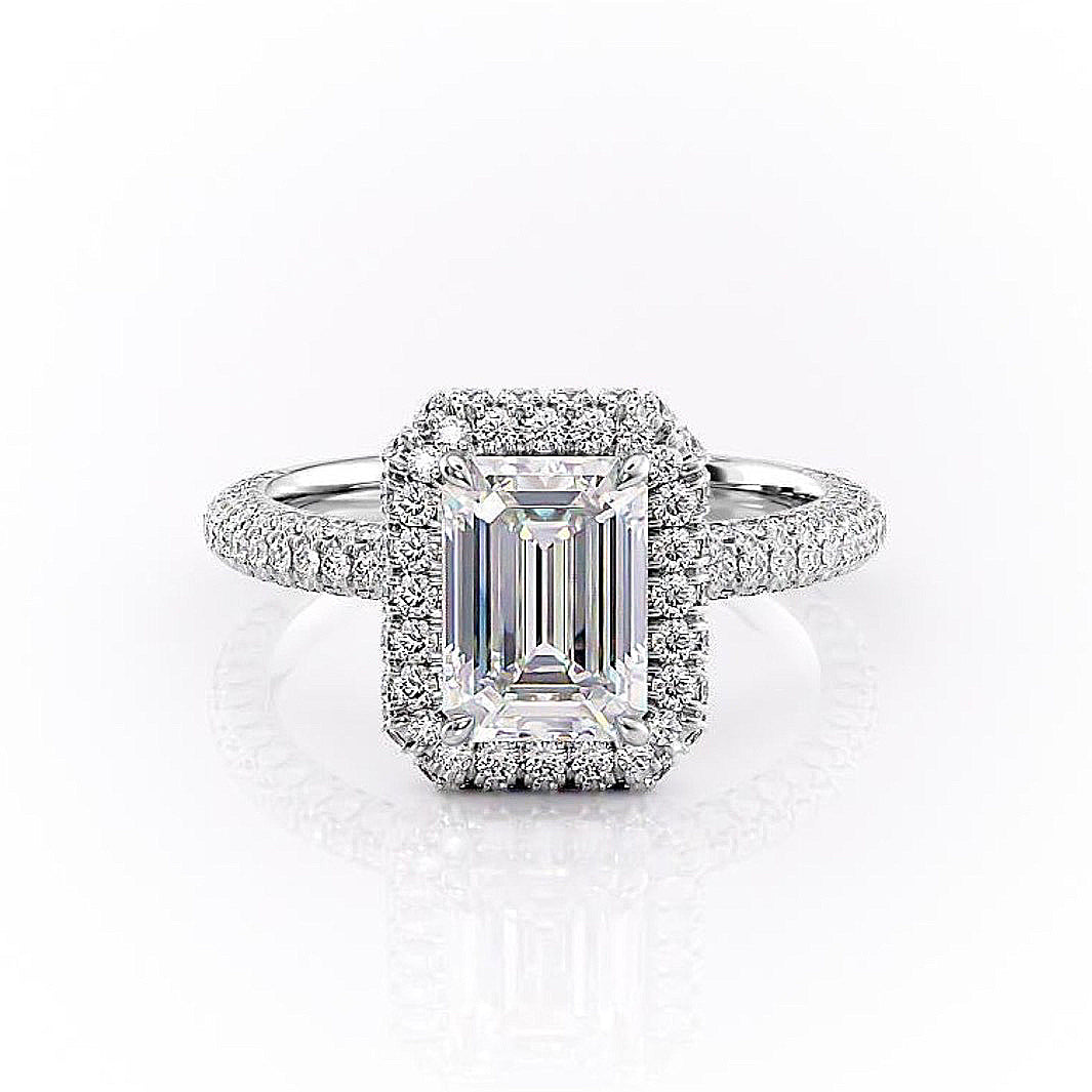 
                  
                    1.91 CT Emerald Cut Halo Triple Pave Setting Moissanite Engagement Ring 10
                  
                