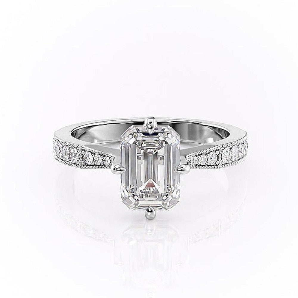 
                  
                    2.10 CT Emerald Cut Solitaire Pave Setting Moissanite Engagement Ring 10
                  
                
