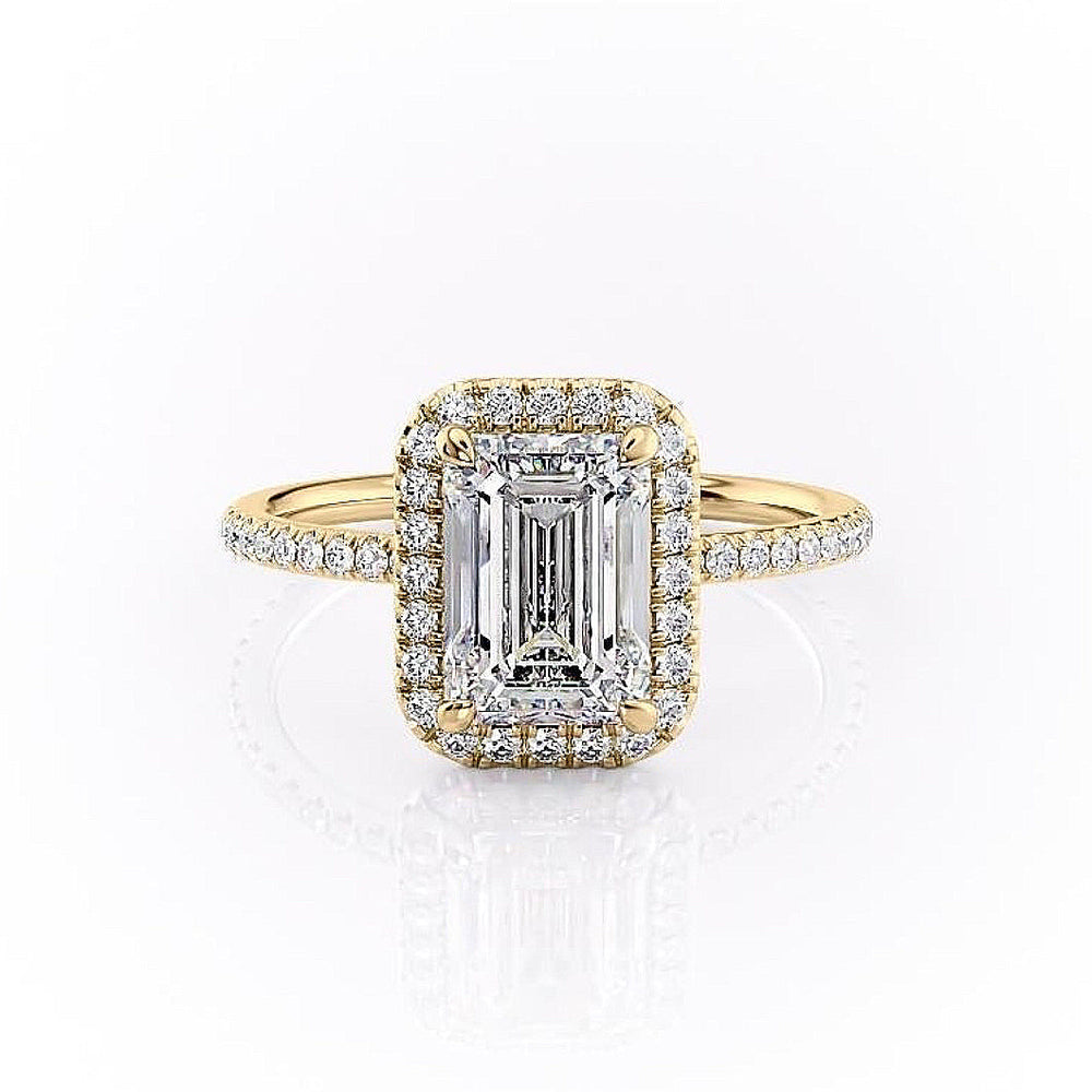 
                  
                    2.10 CT Emerald Cut Halo Pave Setting Moissanite Engagement Ring 11
                  
                